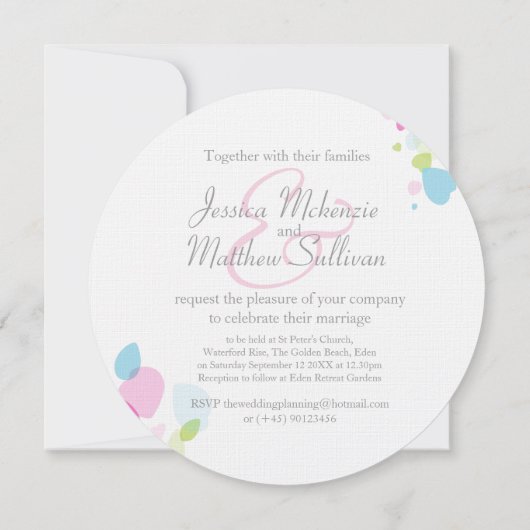 紙吹雪モダン花花花花輪の結婚式の招待 招待状 (裏面)