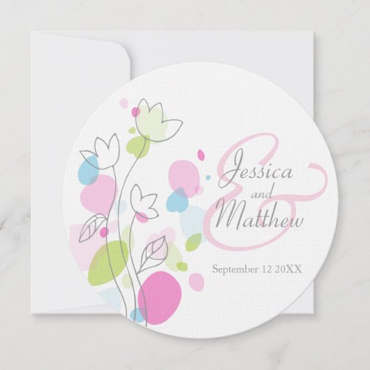 紙吹雪モダン花花花花輪の結婚式の招待 招待状 (正面)