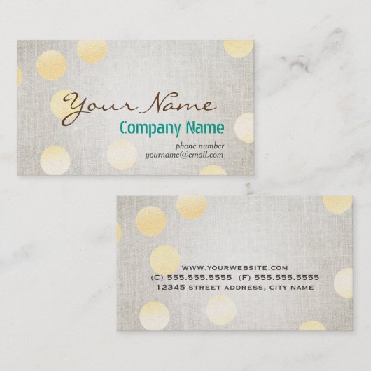 紙吹雪モダン金ゴールドサークルリネンテクスチャ 名刺 (正面/裏面)