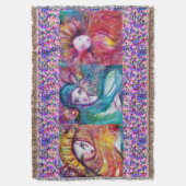 紙吹雪付き青、赤、黄のカーニバルマスク スローブランケット (正面縦)