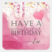 紙吹雪充填された誕生日ウィッシュのシール スクエアシール (正面)