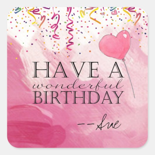 紙吹雪充填された誕生日ウィッシュのシール スクエアシール (正面)