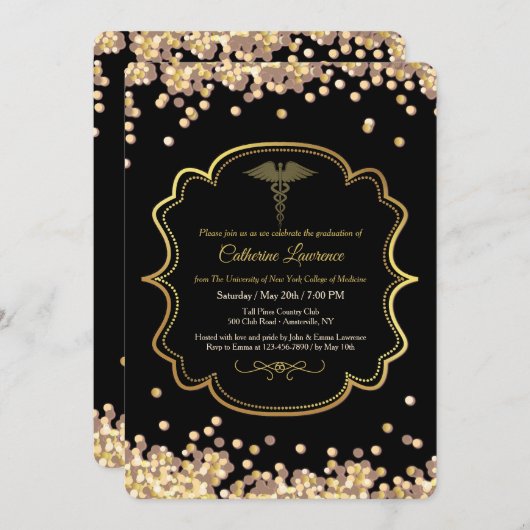 紙吹雪医学卒業招待状 招待状 (正面/裏面)