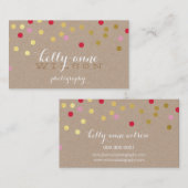 紙吹雪可愛い金ゴールド赤はっきりしたピンクラフト 名刺 (正面/裏面)