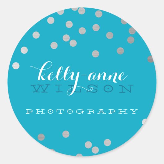 紙吹雪可愛い銀箔はっきりしたスポットアクア ラウンドシール (正面)