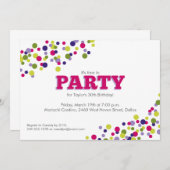 紙吹雪散布パーティの招待状イン紫 招待状 (正面/裏面)