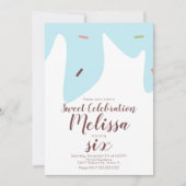 紙吹雪散水滴下アイスクリームコーンブルー 招待状 (正面)