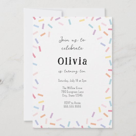 紙吹雪散水誕生日招待状 招待状 (正面)