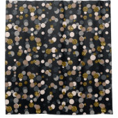 紙吹雪桃、カエデ、グレー、金ゴールドグリッター シャワーカーテン (正面)