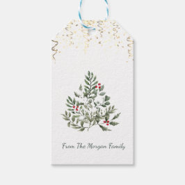 紙吹雪水彩松の木の枝 ギフトタグ