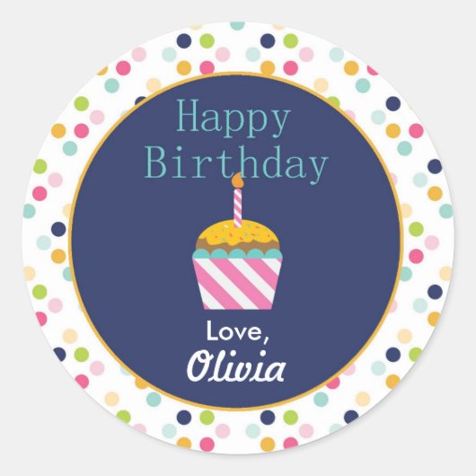 紙吹雪水玉模様パーソナライズされた誕生日シール ラウンドシール (正面)