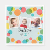 紙吹雪水玉模様ボーイズ写真誕生日パーティー スタンダードランチョンナプキン (正面)