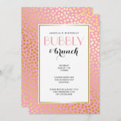 紙吹雪水玉模様モダンピンク金ゴールドブランチ 招待状 (正面/裏面)