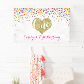 紙吹雪第1誕生日バナー金ゴールドグリッターハート 横断幕 (インサイチュ)