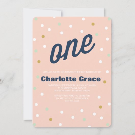 紙吹雪第1誕生日招待状 招待状 (正面)