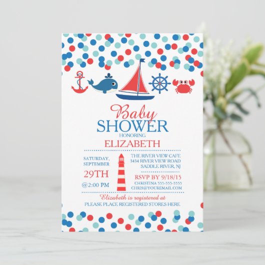 紙吹雪航海のボーイズベビーシャワー招待状 招待状 (スタンド正面)