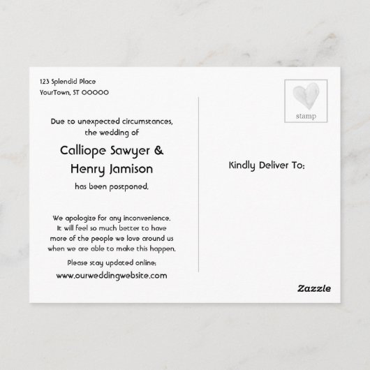 紙吹雪計画変更延期結婚日 ポストカード (裏面)