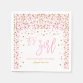 紙吹雪赤ちゃんシャワーナプキンピンク金ゴールド赤ちゃんシャワー スタンダードカクテルナプキン (正面)