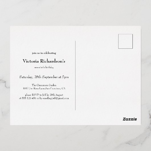 紙吹雪金ゴールドカスタムブラック写真第70誕生日 箔招待状ポストカード (裏面)