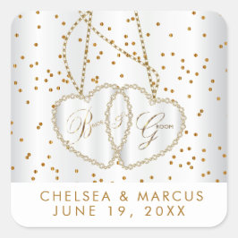 紙吹雪金ゴールドドットと美しいダイヤモンドハート スクエアシール