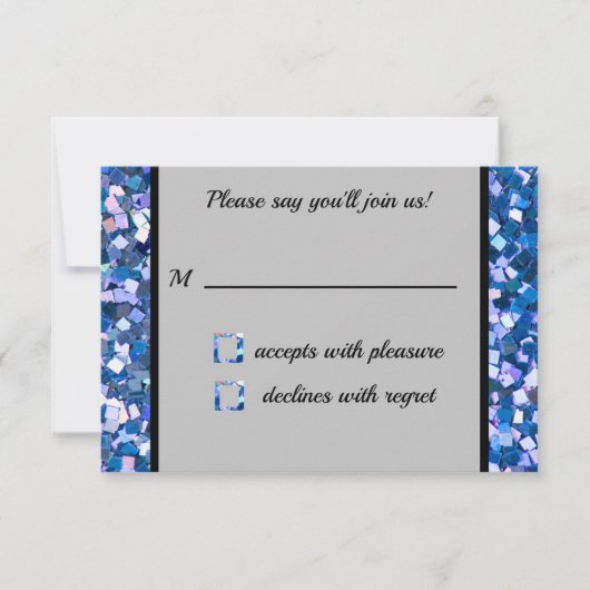 紙吹雪青いRSVPのカード 出欠カード (正面)