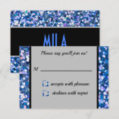 紙吹雪青いRSVPのカード 出欠カード (正面/裏面)