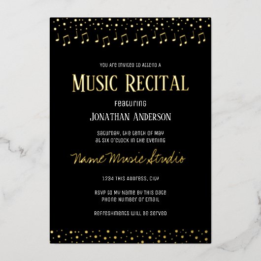 紙吹雪音楽の発表会 箔招待状 (正面)