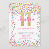 紙吹雪·カラフル金ゴールド·ナンバー·ガール11誕生日 招待状 (正面/裏面)