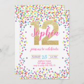 紙吹雪·カラフル金ゴールド·ナンバー·ガール12誕生日 招待状 (正面/裏面)