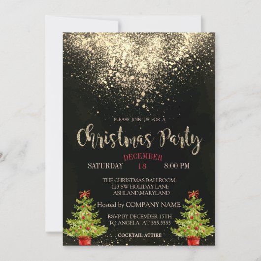 紙吹雪，クリスマスツリーのクリスマス会社のパーティー 招待状 (正面)