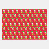 紙吹雪、クリスマス小妖精や小人、キャンディーケーンon Green & Red ラッピングペーパーシート (正面3)