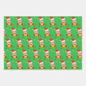 紙吹雪、クリスマス小妖精や小人、キャンディーケーンon Green & Red ラッピングペーパーシート (正面2)