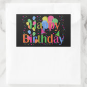 紙吹雪、パーティー帽子とバルーン誕生日ブラック 長方形シール (バッグ)