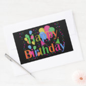 紙吹雪、パーティー帽子とバルーン誕生日ブラック 長方形シール (封筒)