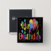 紙吹雪、パーティー帽子と風船の黒い背景 缶バッジ (正面&裏面)