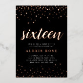 紙吹雪 ポップ・アートの |Sweet sixteen誕生日バラ金ゴールド 箔招待状 (正面)