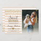 紙吹雪Sweet sixteen第16回誕生日パーティーの写真 招待状 (正面/裏面)
