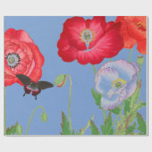 紙日本ののケシを蝶で包む ラッピングペーパー (フラット)