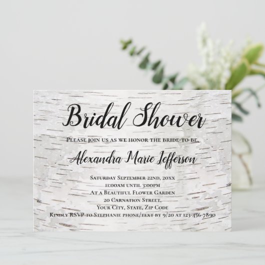 紙樺の木ツリーバーク素朴ウッドブライダルシャワー 招待状 (スタンド正面)