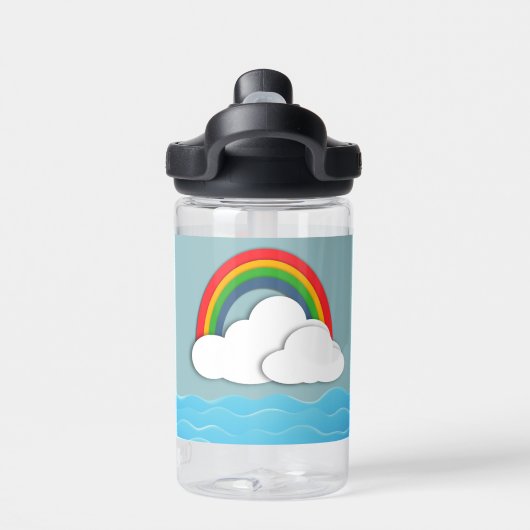 紙海とレインボーとクラウド名前をカスタムする ウォーターボトル (背面)