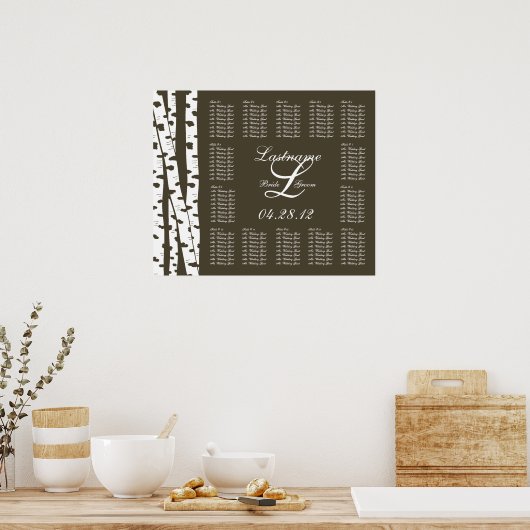 紙白樺の木の結婚木の座席表 ポスター (キッチン)