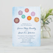 紙白熱［赤熱］光を放つランタ結婚ンズクラウドブルー 招待状 (スタンド正面)