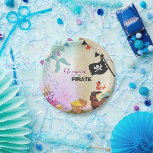 紙皿の女の子の男の子が海賊によっておよび人魚はパーティを楽しみます ペーパープレート (パーティー)