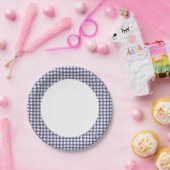 紙皿の濃紺のギンガムパターンを個人化して下さい ペーパープレート (パーティー)