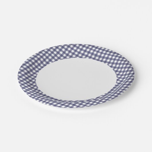 紙皿の濃紺のギンガムパターンを個人化して下さい ペーパープレート (アングル)