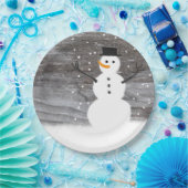 紙皿の白くかわいく素朴な雪だるまのクリスマス ペーパープレート (パーティー)