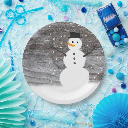 紙皿の白くかわいく素朴な雪だるまのクリスマス ペーパープレート (パーティー)