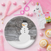 紙皿の白くかわいく素朴な雪だるまのクリスマス ペーパープレート (パーティー)