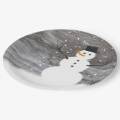 紙皿の白くかわいく素朴な雪だるまのクリスマス ペーパープレート (アングル)