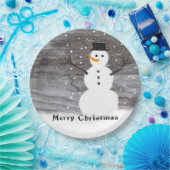 紙皿の白人の素朴な雪だるまのメリークリスマス ペーパープレート (パーティー)